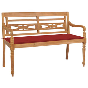 Panca da giardino arredo da esterno terrazza con cuscino rosso 120 cm legno massello di teak 02_0011086