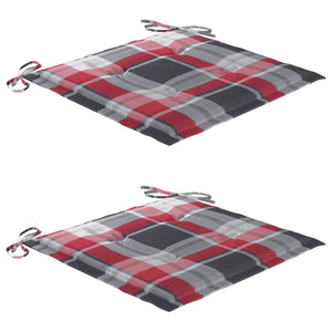 Sedie Giardino 2 pz con Cuscino Rosso a Quadri Massello di Teak 3062221