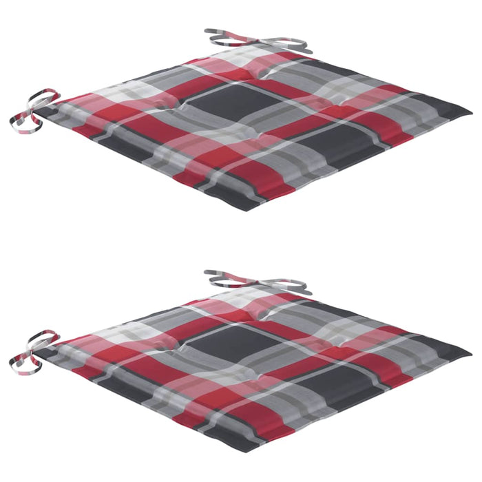 Sedie Giardino 2 pz con Cuscino Rosso a Quadri Massello di Teak 3062221