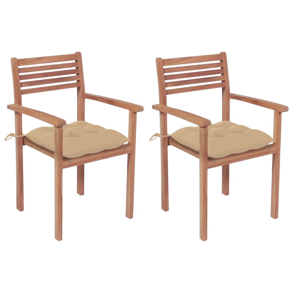 Sedie da Giardino 2 pz con Cuscini Beige Massello di Teak cod mxl 74609