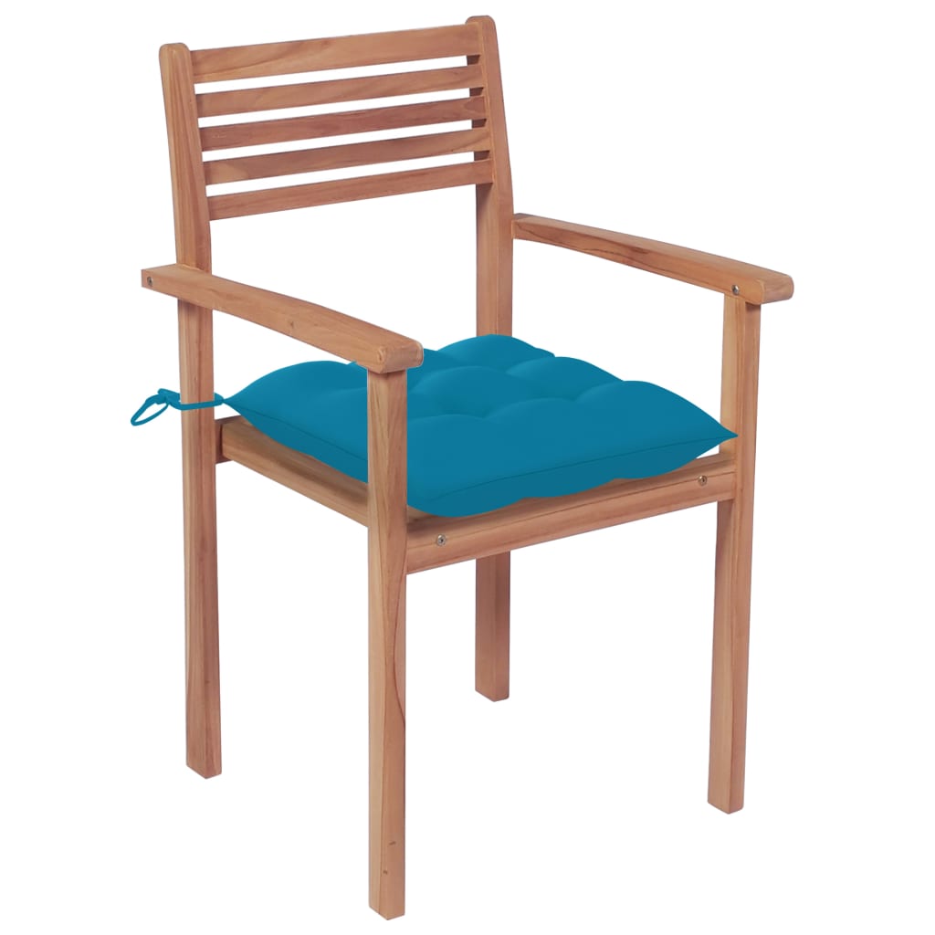 Sedie da Giardino 2 pz con Cuscini Azzurro in Massello di Teak 3062281