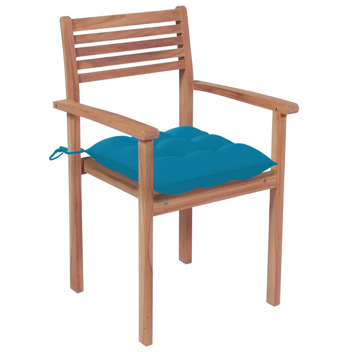 Sedie da Giardino 2 pz con Cuscini Azzurro in Massello di Teak 3062281