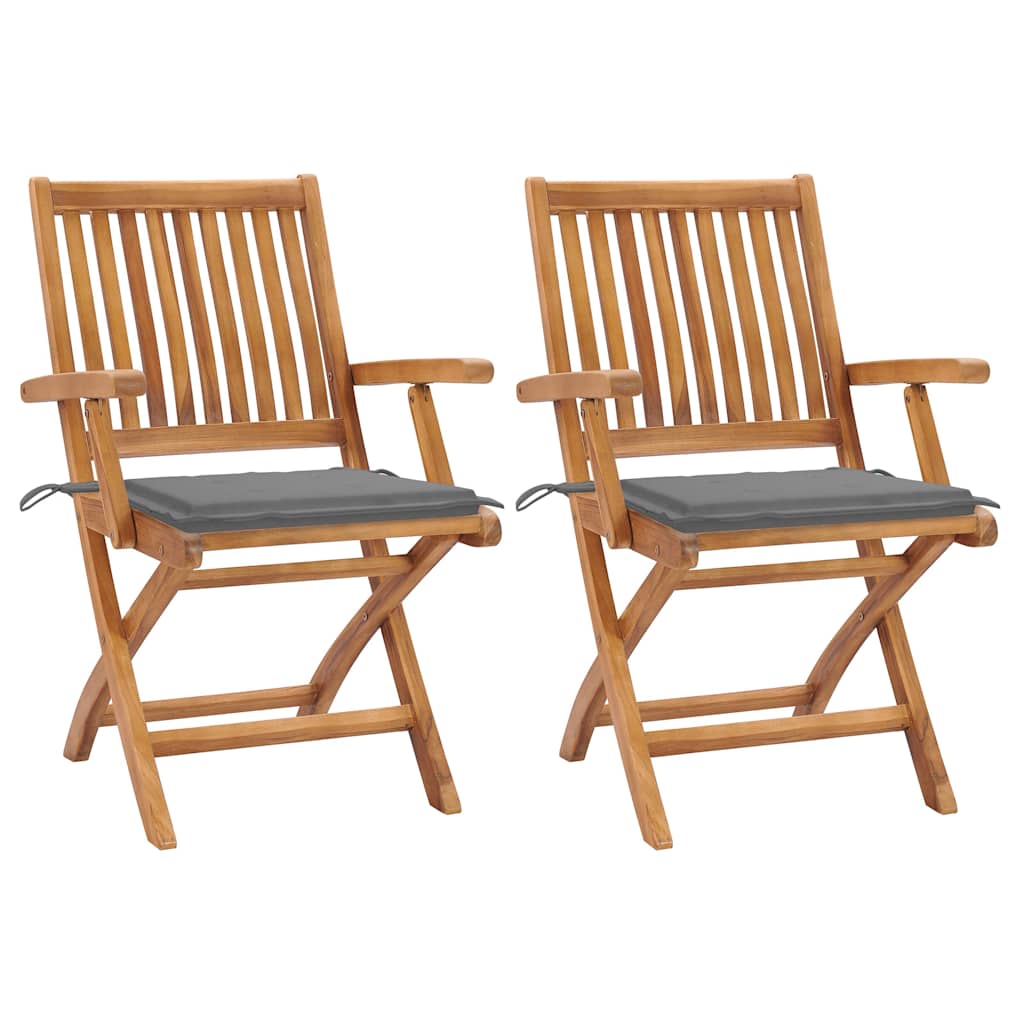 Sedie da Giardino 2 pz con Cuscini Grigi in Massello di Teak cod mxl 74933