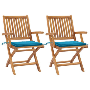 Sedie da Giardino 2 pz con Cuscini Blu in Massello di Teak cod mxl 74934