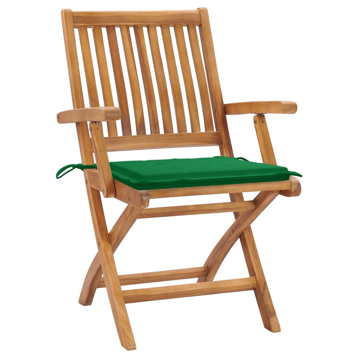 Sedie da Giardino 2 pz con Cuscini Verdi in Massello di Teak 3062411