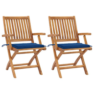 Sedie da Giardino 2 pz con Cuscini Blu Reale Massello di Teak cod mxl 74937