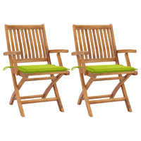 Sedie Giardino 2 pz e Cuscini Verde Brillante Massello di Teak cod mxl 73780