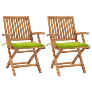 Sedie Giardino 2 pz e Cuscini Verde Brillante Massello di Teak cod mxl 73780