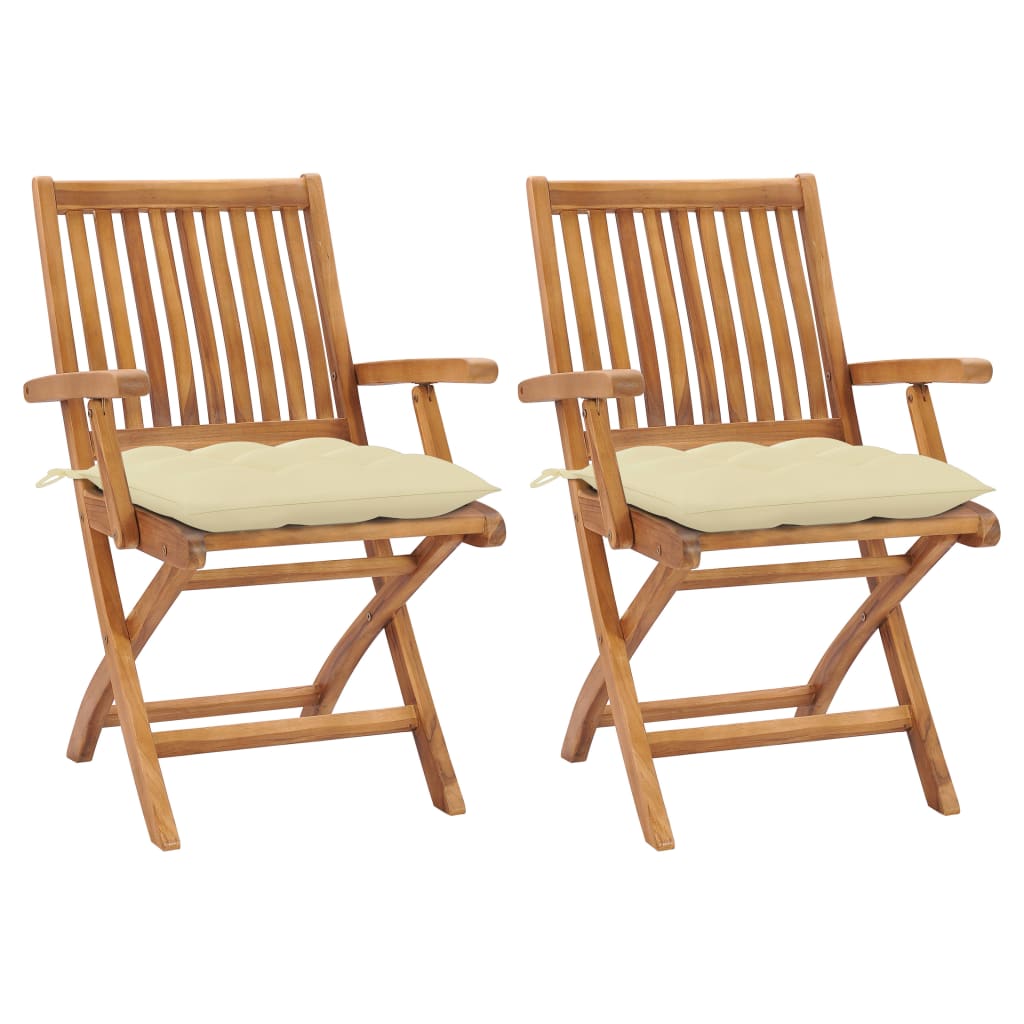 Sedie da Giardino 2 pz Cuscini Bianco Crema in Massello di Teak cod mxl 73782