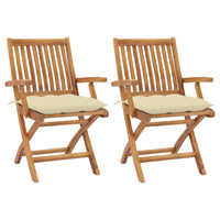 Sedie da Giardino 2 pz Cuscini Bianco Crema in Massello di Teak cod mxl 73782