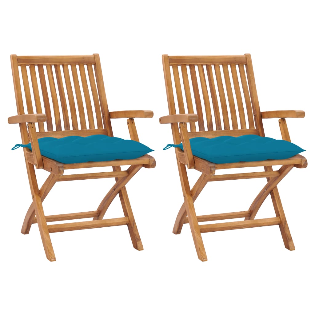 Sedie da Giardino 2 pz con Cuscini Azzurro in Massello di Teak cod mxl 74612