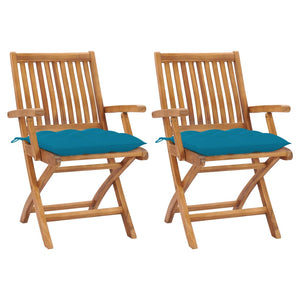 Sedie da Giardino 2 pz con Cuscini Azzurro in Massello di Teak cod mxl 74612