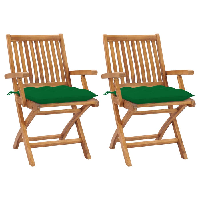 Sedie da Giardino 2 pz con Cuscini Verdi in Massello di Teak cod mxl 73783