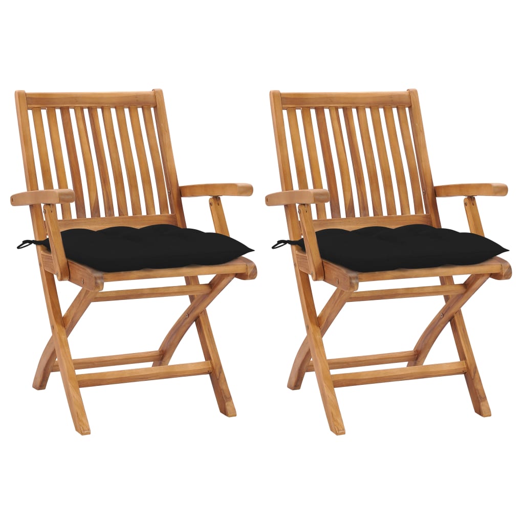 Sedie da Giardino 2 pz con Cuscini Neri in Massello di Teak cod mxl 73789