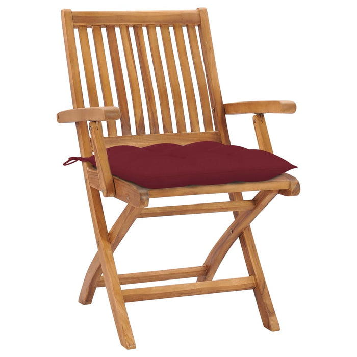 Sedie da Giardino 2 pz con Cuscini Rosso Vino Massello di Teak 3062430