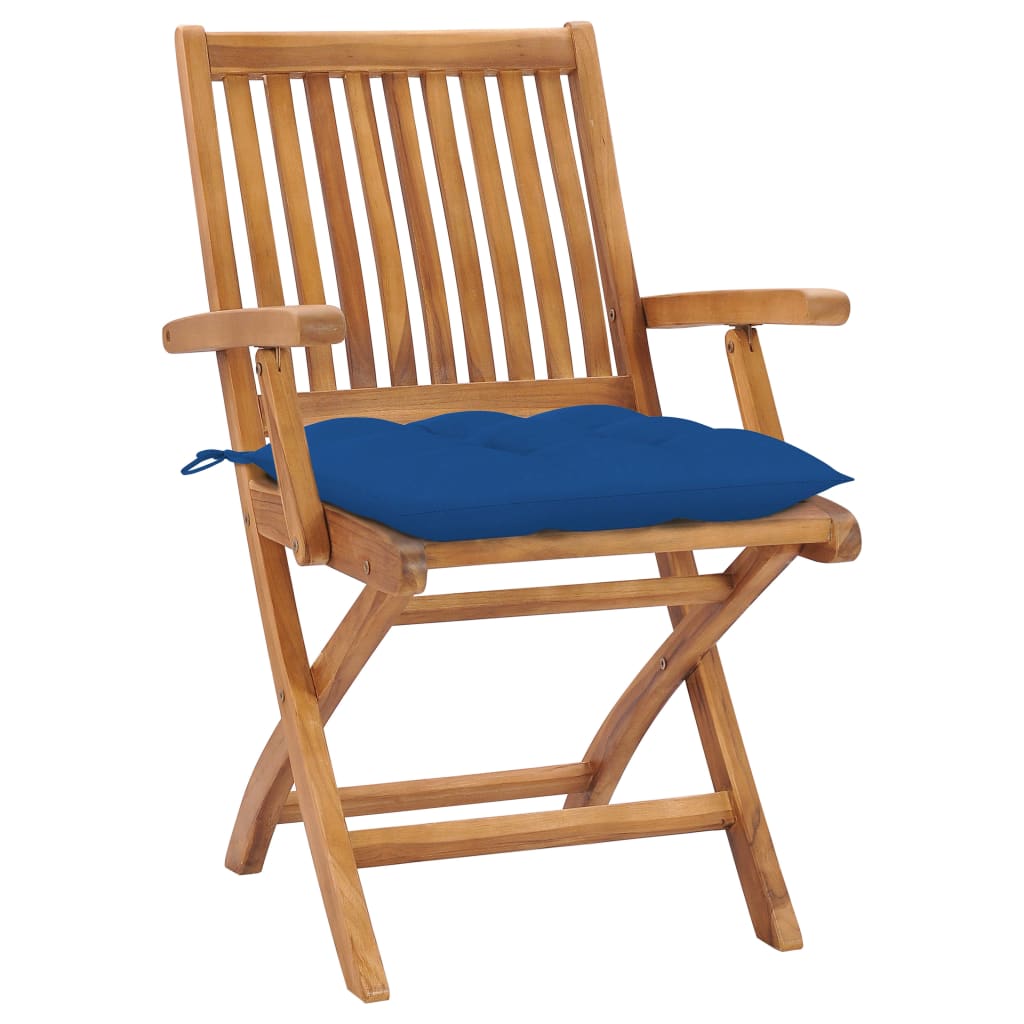 Sedie da Giardino 2 pz con Cuscini Blu in Massello di Teak 3062431