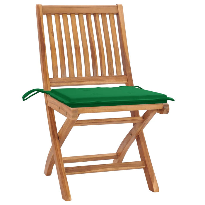 Sedie da Giardino 2 pz con Cuscini Verdi in Massello di Teak 3062438