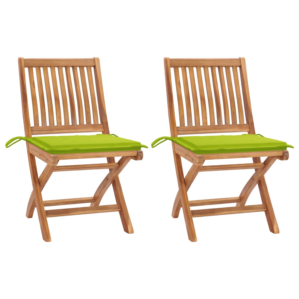 Sedie Giardino 2 pz e Cuscini Verde Brillante Massello di Teak cod mxl 74932