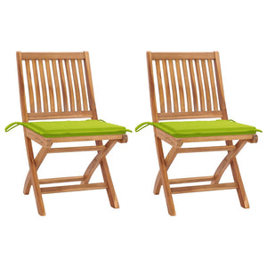 Sedie Giardino 2 pz e Cuscini Verde Brillante Massello di Teak cod mxl 74932