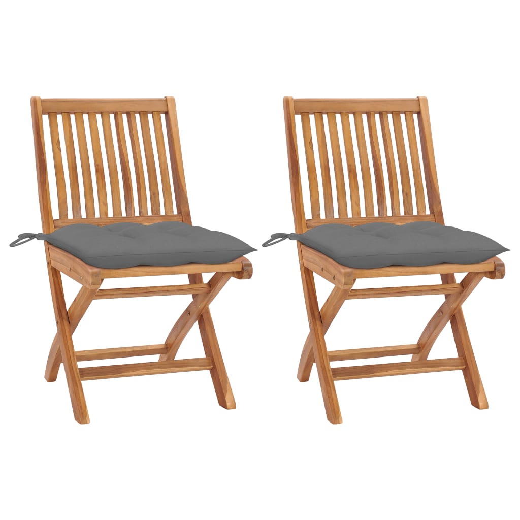 Sedie da Giardino 2 pz con Cuscini Grigi in Massello di Teak cod mxl 74617