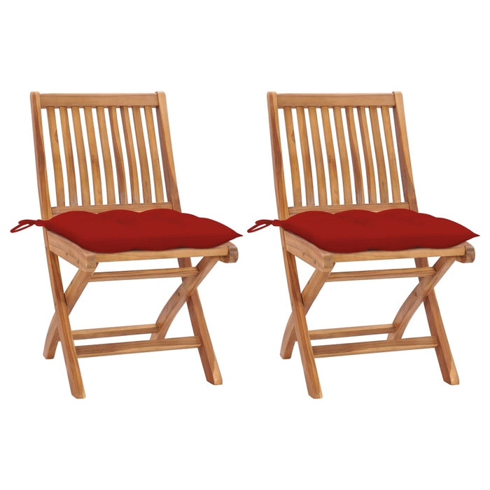 Sedie da Giardino 2 pz con Cuscini Rossi Massello di Teak 3062454