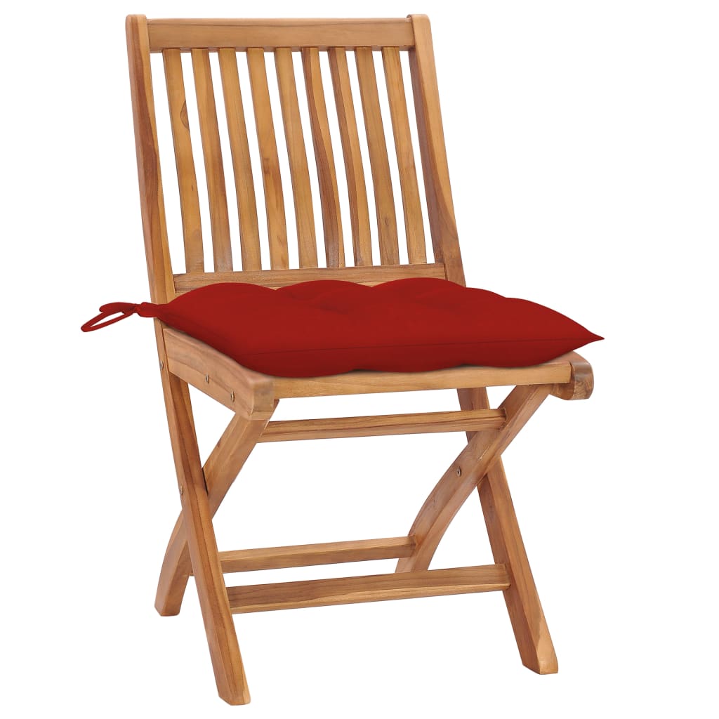 Sedie da Giardino 2 pz con Cuscini Rossi Massello di Teak 3062454
