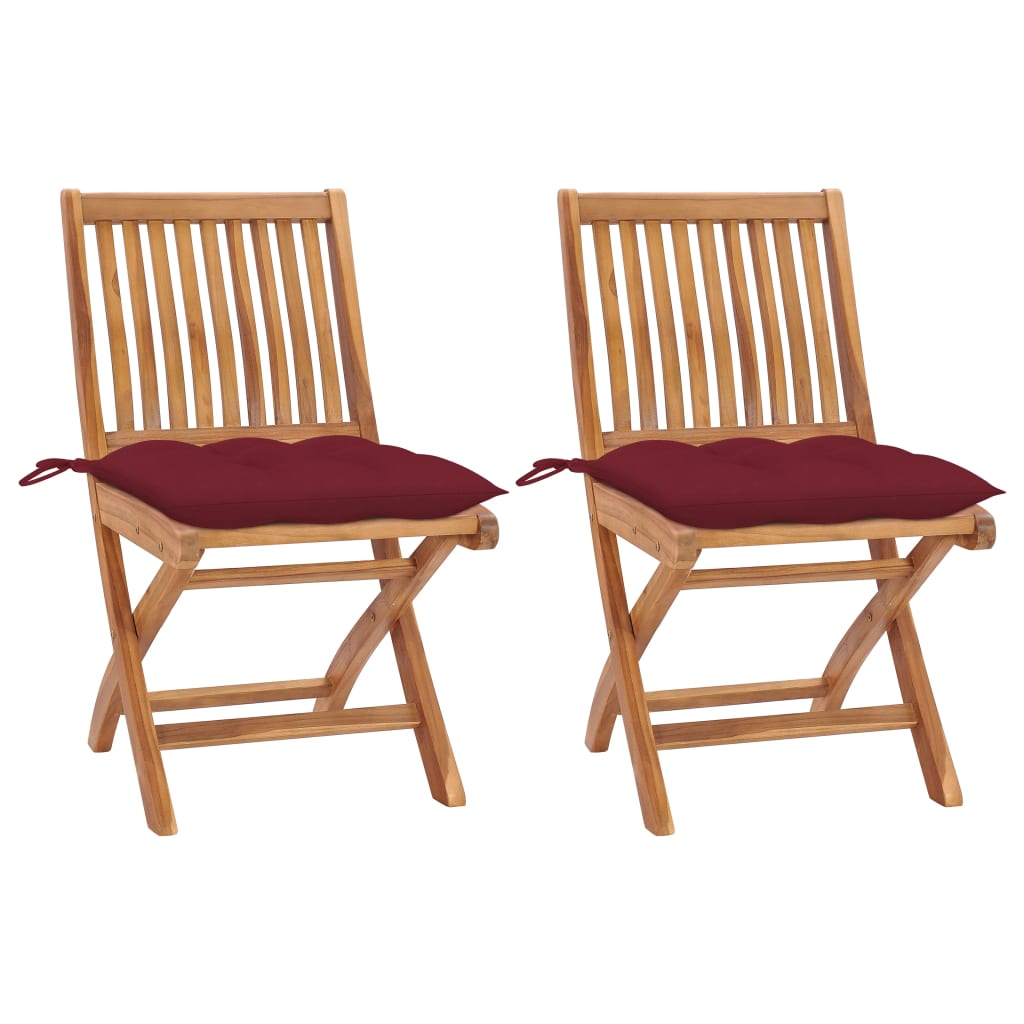 Sedie da Giardino 2 pz con Cuscini Rosso Vino Massello di Teak cod mxl 73793