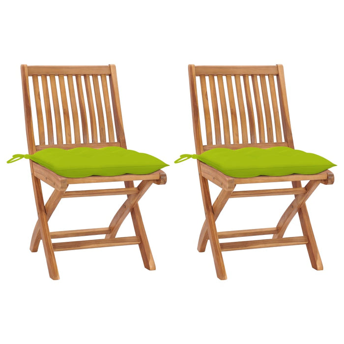 Sedie Giardino 2 pz e Cuscini Verde Brillante Massello di Teak cod mxl 73790