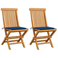 Sedie da Giardino con Cuscini Blu Reale 2 pz Massello di Teak cod mxl 7166