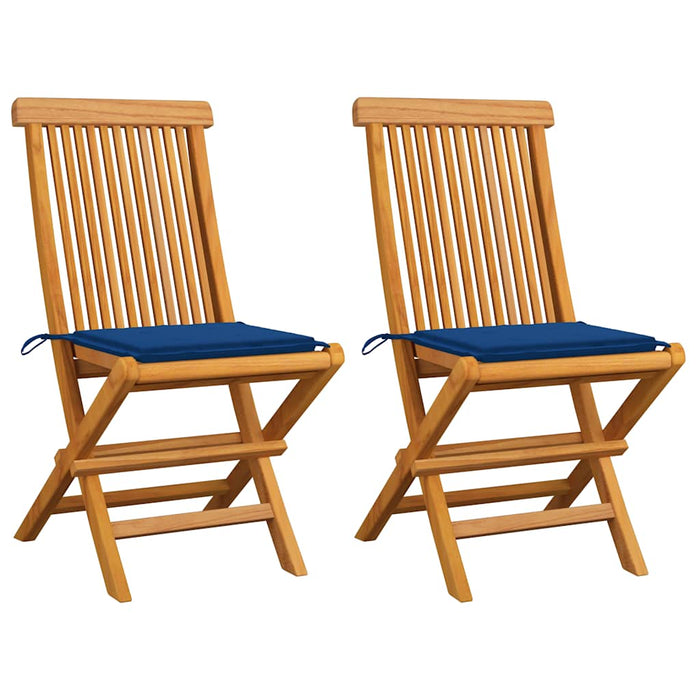Sedie da Giardino con Cuscini Blu Reale 2 pz Massello di Teak cod mxl 7166