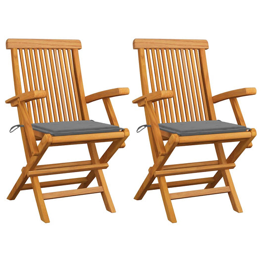 Sedie da Giardino con Cuscini Grigi  2 pz in Massello di Teak cod mxl 7158