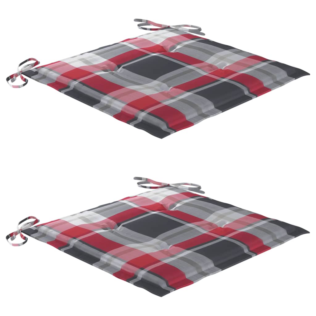 Sedie da Giardino Cuscini Motivo Quadri Rosso 2pz Massello Teak 3062500
