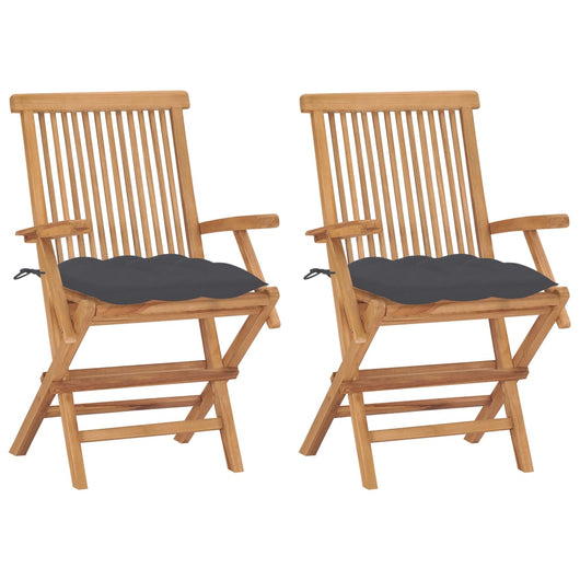 Sedie da Giardino 2 pz con Cuscini Antracite Massello di Teak