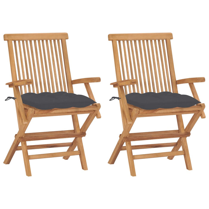 Sedie da Giardino 2 pz con Cuscini Antracite Massello di Teak