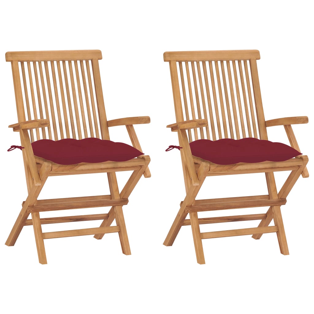 Sedie da Giardino con Cuscini Rosso Vino 2 pz Massello di Teak cod mxl 44547