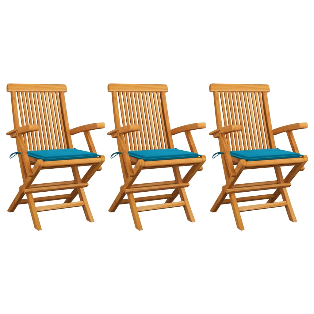 Sedie da Giardino con Cuscini Blu 3 pz in Massello di Teak cod mxl 7178