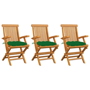 Sedie da Giardino con Cuscini Verdi 3 pz in Massello di Teak cod mxl 7181