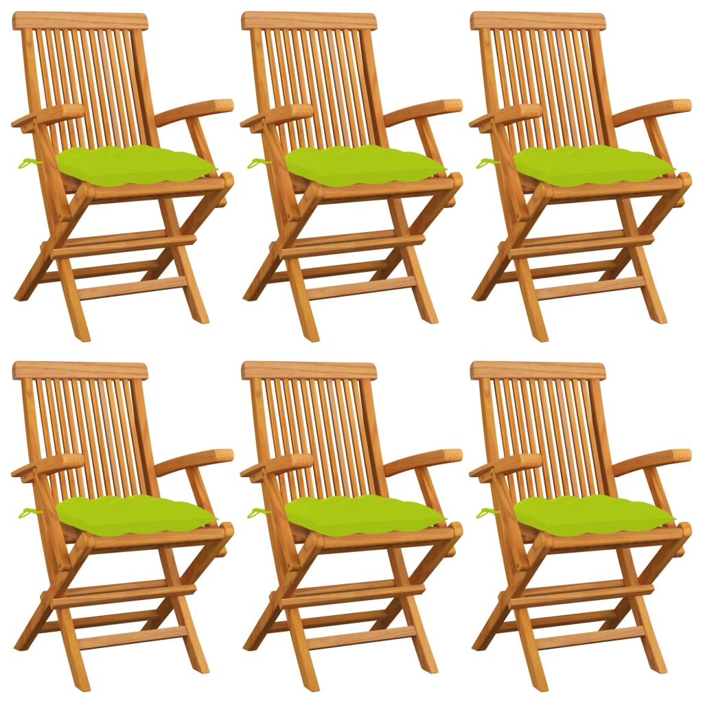 Sedie Giardino con Cuscini Verde Chiaro 6pz Legno Massello Teak
