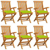 Sedie Giardino con Cuscini Verde Chiaro 6pz Legno Massello Teak