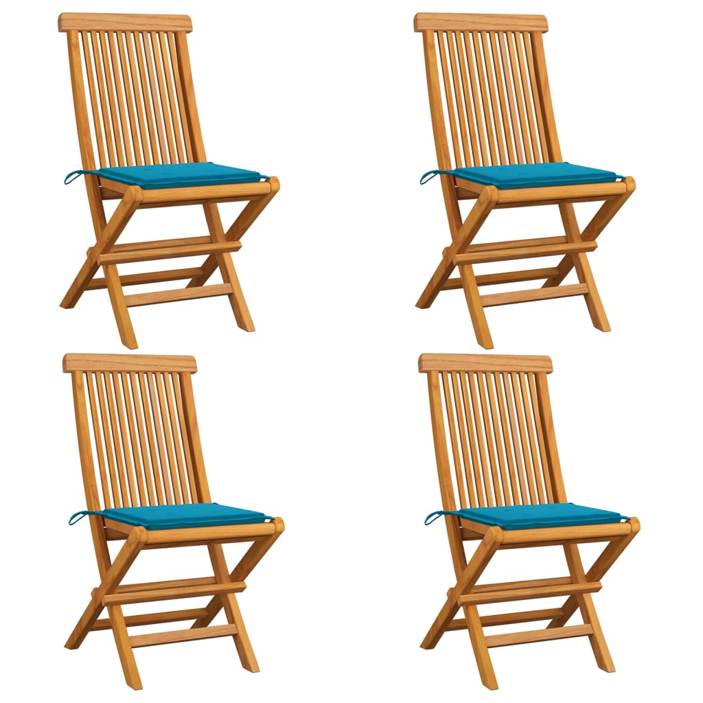 Sedie da Giardino con Cuscini Blu 4 pz Massello di Teak cod mxl 6189