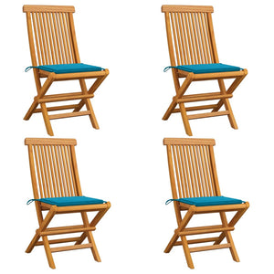 Sedie da Giardino con Cuscini Blu 4 pz Massello di Teak cod mxl 6189