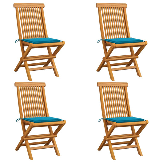 Sedie da Giardino con Cuscini Blu 4 pz Massello di Teak cod mxl 6189