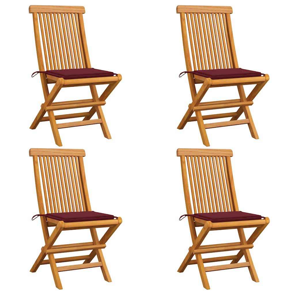 Sedie da Giardino con Cuscini Rosso Vino 4 pz Massello di Teak cod mxl 75941