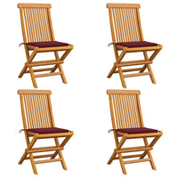 Sedie da Giardino con Cuscini Rosso Vino 4 pz Massello di Teak cod mxl 75941