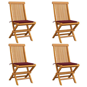 Sedie da Giardino con Cuscini Rosso Vino 4 pz Massello di Teak cod mxl 75941