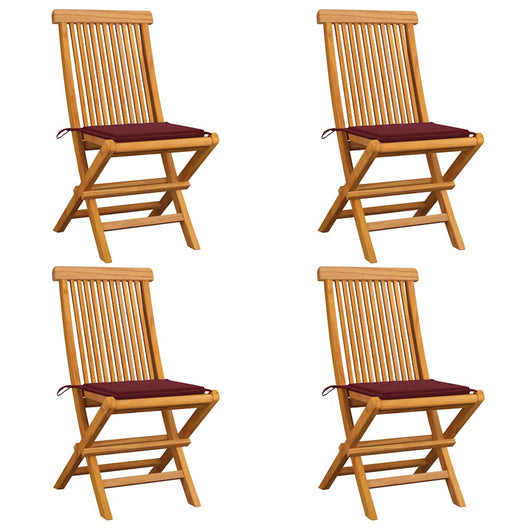 Sedie da Giardino con Cuscini Rosso Vino 4 pz Massello di Teak cod mxl 75941