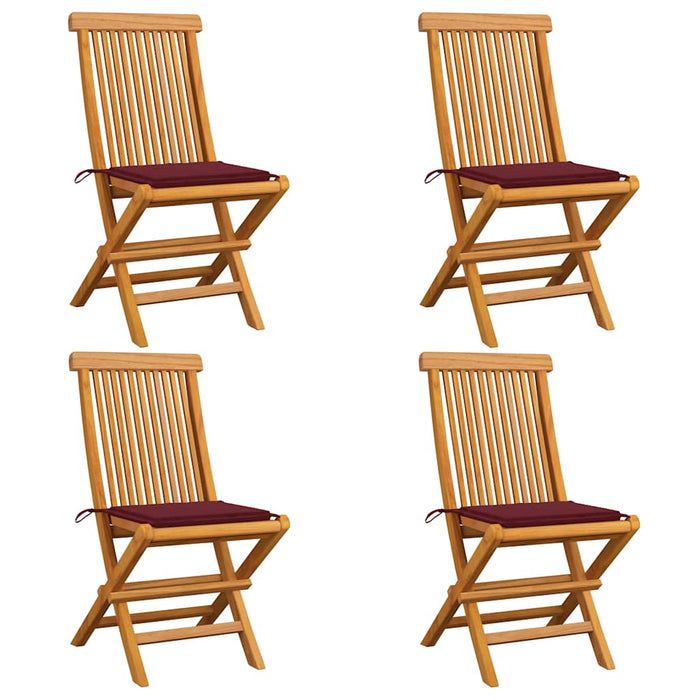 Sedie da Giardino con Cuscini Rosso Vino 4 pz Massello di Teak cod mxl 75941