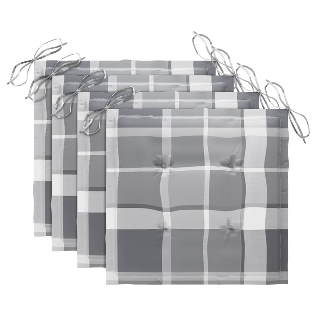 Sedie da Giardino Cuscini Grigi a Quadri 4 pz Massello di Teak 3062582