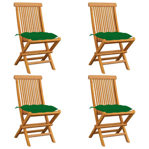 Sedie da Giardino con Cuscini Verdi 4 pz in Massello di Teak