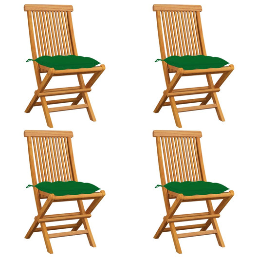 Sedie da Giardino con Cuscini Verdi 4 pz in Massello di Teak